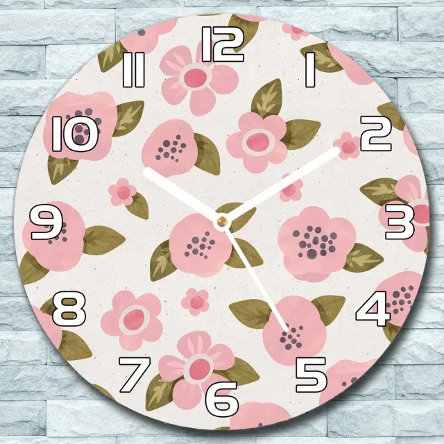 Coloray Wandklok - Roze bloemen Klok Glas - 30fi cm - Roze Wandklok - Wandklok Ronde - Wandklok Klassiek - Wandklokken Woonkamer - Stille Wandklok