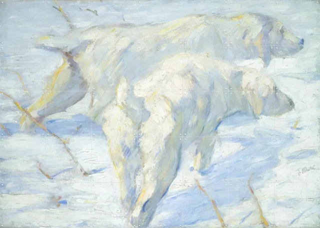 IXXI Siberian Dogs in the Snow 1909, Franz Marc & Bridgeman Images - 140 x 100 cm - Grote wanddecoratie en posters - Klassiek, Olieverf Wit / Lichte tinten