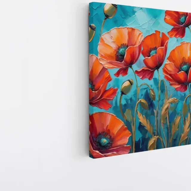 Saammp Canvas Schilderij - Rode Klaprozen - Natuur - Abstract - 60x60 - Foto op canvas - Wanddecoratie - Muurdecoratie Woonkamer - Kantoor Decoratie Multicolor