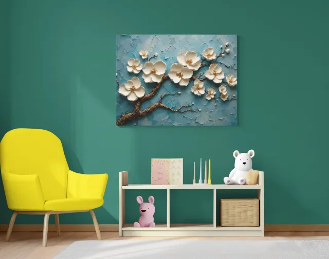 Trendex Global Modern Canvas Schilderij Witte Bloemen – Rustige Wanddecoratie 100x75 cm