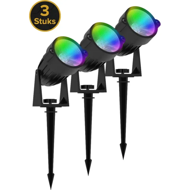 Realight Tuinverlichting LED RGB - Tuinspots - Buitenlampjes - Buitenverlichting Wandlamp - Buitenlamp - 24V - 48 Watt - Kabellengte 3 m - Aluminium/Glas - 3 stuks Zwart