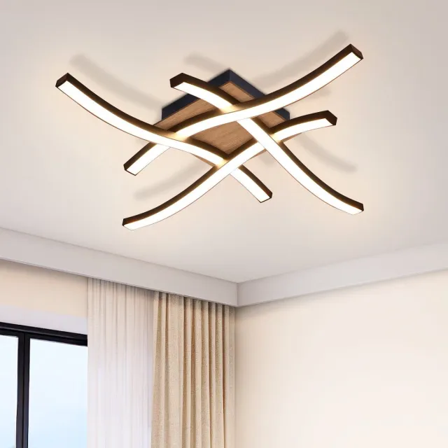 NETTLIFE Plafondlamp LED - Hout - zwart - 3000K Warm Wit Licht - Modern Plafondverlichting - 4-Lichts - Metaal - voor Woonkamer | Slaafkamer | Keuken - 24W