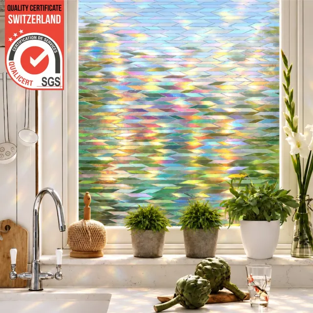 Homewell 3D Regenboog Raamfolie HR++(+) - Anti-Inkijk - Isolerend & Zonwerend - 90x200cm – Statisch - Prisma Rhombus