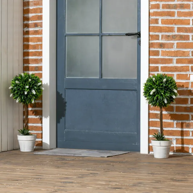 MEUNIQ kunstmatige lavendelset 2 stuks 60 cm in pot, kunstplant voor binnen & buiten, kunststof decoratieplant met witte pot voor woonkamer, balkon of tuin