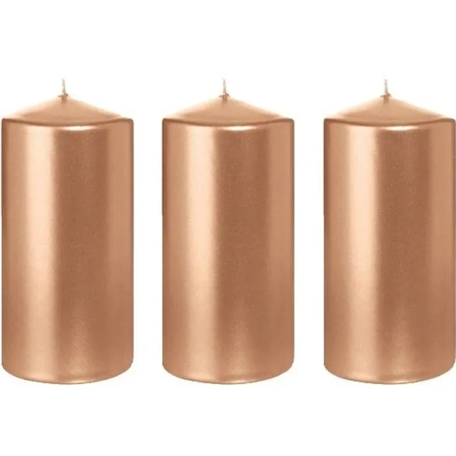 Trend Candles Cilinderkaars/stompkaars - 3x - roségoud - 6 x 12 cm - 40 branduren - horeca kaarsen Goudkleurig