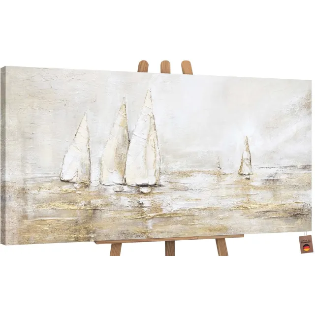 YS Canvas schilderij groot handgeschilderd zonneglans zon abstract licht – YS-Art Gallery – Zonnige wanddecoratie voor woonkamer – Modern schilderij voor slaapkamer en hal Without Floater Frame