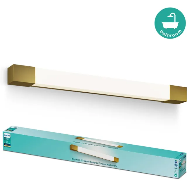 Philips Rover Spiegelverlichting - Spatwaterdicht IP44 - 10W - Warmwit licht - Badkamerlamp - Rechthoekig - Messingkleurig