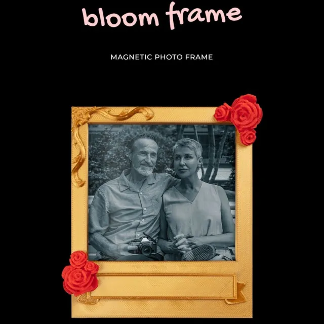 Handpoketattoo.nl Bloom Frame - Set van 5 magnetische fotolijstjes - Decoratieve fotolijstjes - magnetisch fotolijstje, fotohouder, foto frame, herinneringen, koelkastmagneet, cadeau, interieur Zwart