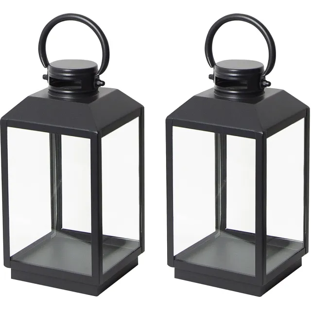 KS Verlichting Set van 2 Newport Windlicht Zwart Small