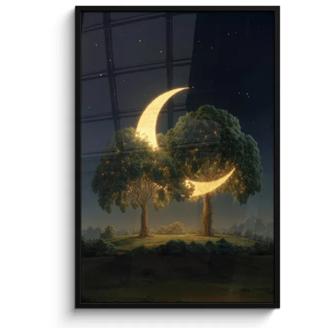 FrameYourWall Poster in lijst - Fotolijst 80x120 cm - Posters - Maan - Bomen - Rust - Posterlijst zwart - Decoratie - Wanddecoratie woonkamer - Muurdecoratie slaapkamer