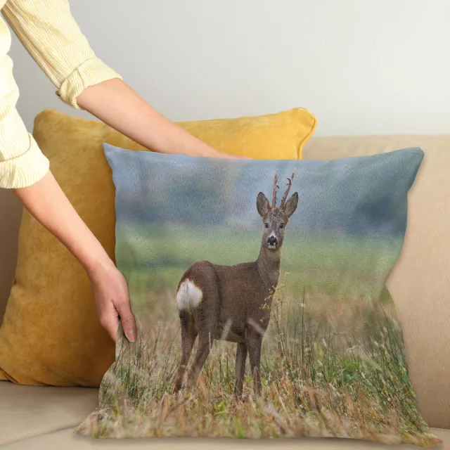 ABAKUHAUS Jagd Kussenhoes, Hert Wilde Dieren, Water- en Vuilafstotend, Wasbaar, Dubbelzijdige Print met Ritssluiting, 50 x 50 cm, Meerkleurig