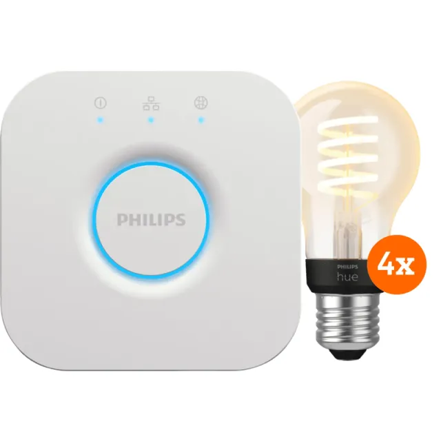 Philips Hue Filament White Ambiance Standaard 4-Pack + Bridge