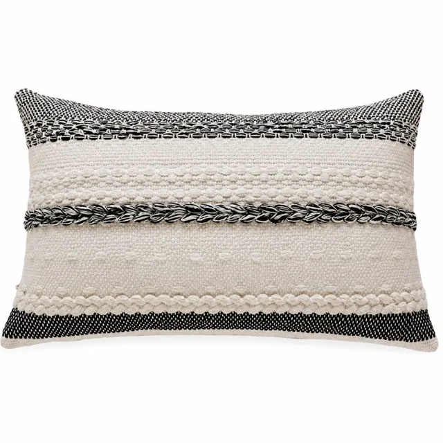 SWGOTA Kussenhoes 30 x 50 cm van polyester en katoen met gevlochten horizontale strepen - rechthoekig, zonder binnenkussen beige