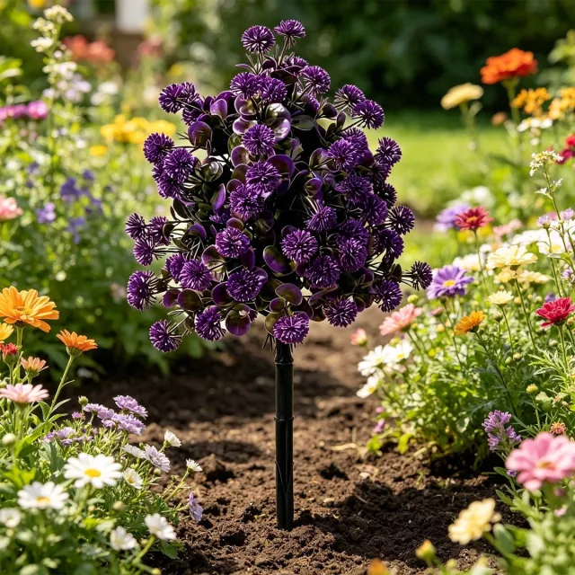Ulisem Kunstmatige Paardenbloem Bolboom Met Grondpen - Kunstplanten - Paars - UV-Bestendig - Weerbestendig - 46cm