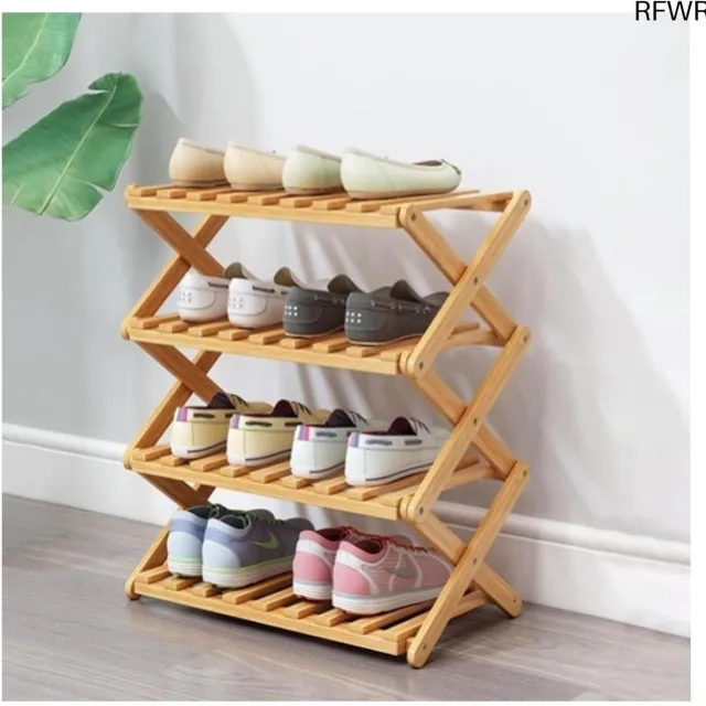RFWR Bamboe schoenenrek 4 niveaus - Draagbaar en opvouwbaar opbergmeubel voor kleine ruimtes Natural Bamboo