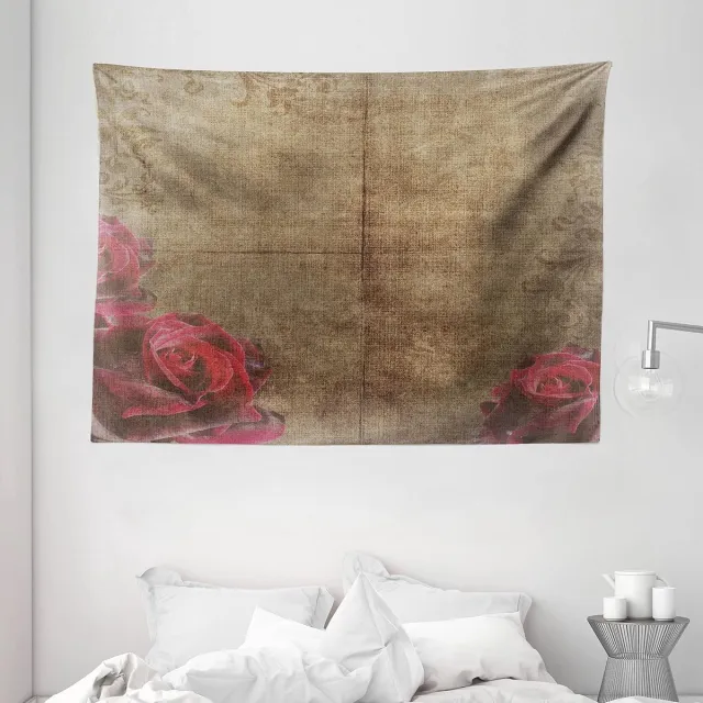 ABAKUHAUS Nostalgisch Wandtapijt, Vintage Rozenlijst, Woonkamer Slaapkamer Wanddoek Zijdezacht Satijn Wandtapijt, 200 x 150 cm, Roodbruin