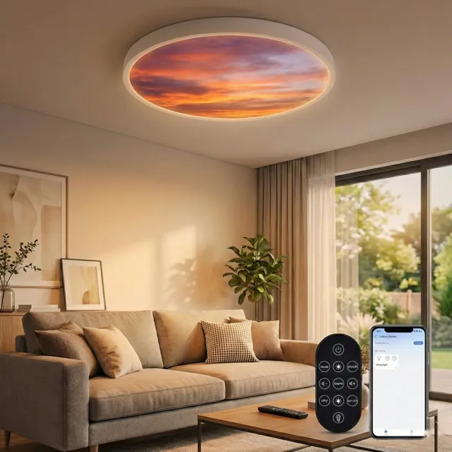 Rosnek Virtueel Raam - 1800K-12000K - Ultra-Realistische RGBW Lucht LED - Smart Intelligente Ritmische Circadiane Plafondlamp - Dimbaar - 80 W - Ø 50 cm - voor Woonkamer en Kantoor