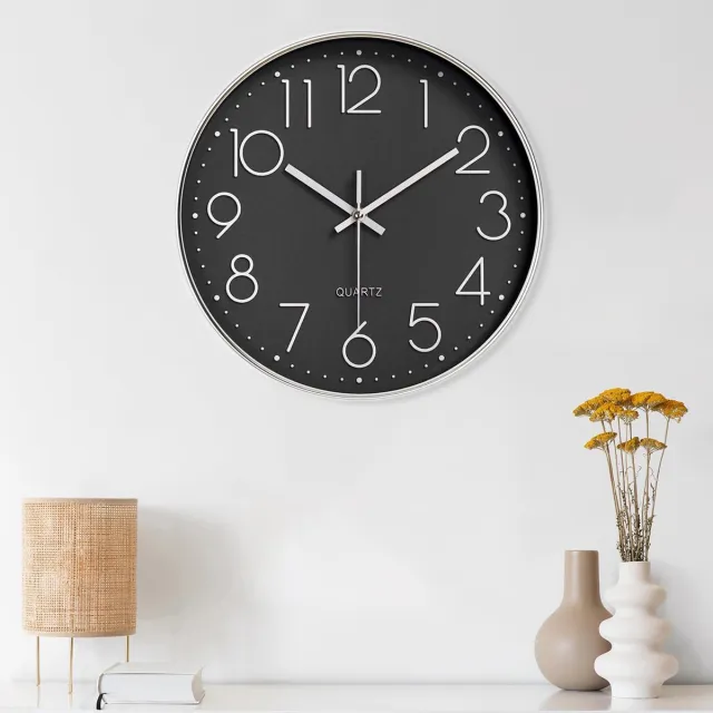 Diompirux 20cm wandklok zonder tikkend geluid, stille analoge, moderne wandklok met hoge nauwkeurigheid, gemakkelijk af te lezen, stille kwartswandklokken, ronde decoratieve wandklok, voor kantoor, woonkamer, keuken, school... Zwart