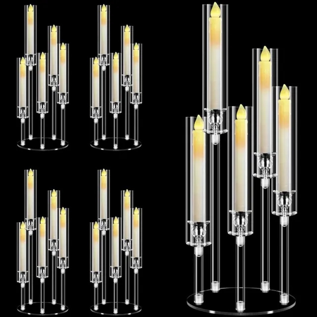 Allecto Plus Kandelaar van acryl 58 cm hoog - Transparant - Kerstopzetstukken voor tafels - Kandelaars voor bruiloft - Feestdecoratie - Geschikt voor 22 cm led-kaarsen - 2 sets Any
