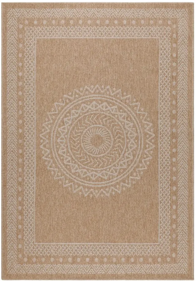 Dutch XXL Buitenkleed | Dhaka | Medaillon | Beige | Buitentapijt | Tuintapijt