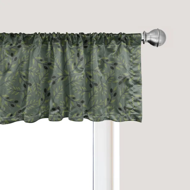 ABAKUHAUS Olijfgroene raamvalance, gordijnvalance voor keuken- en slaapkamerdecoratie met tunnelzoom, 137 cm x 30 cm, groenblijvend witgroen Groenblijvend wit groen
