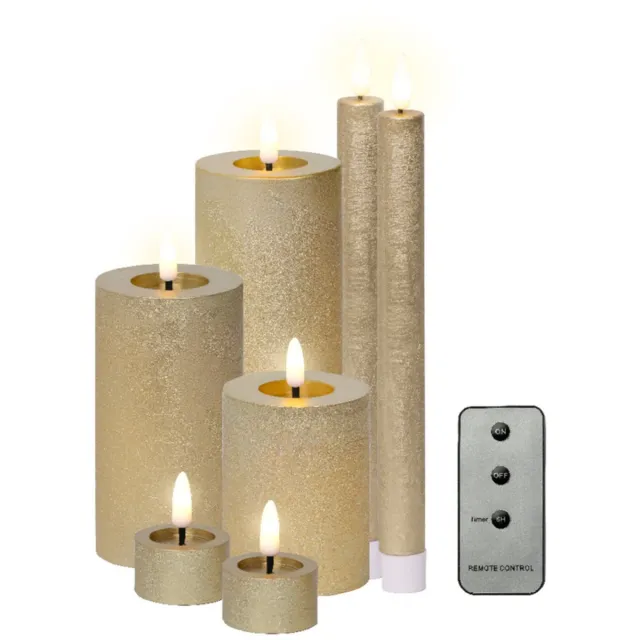 Lumineo LED kaarsen set - goud - 7x st - afstandsbediening - dinerkaarsen - stompkaarsen - theelichten - kaarsenset Goudkleurig