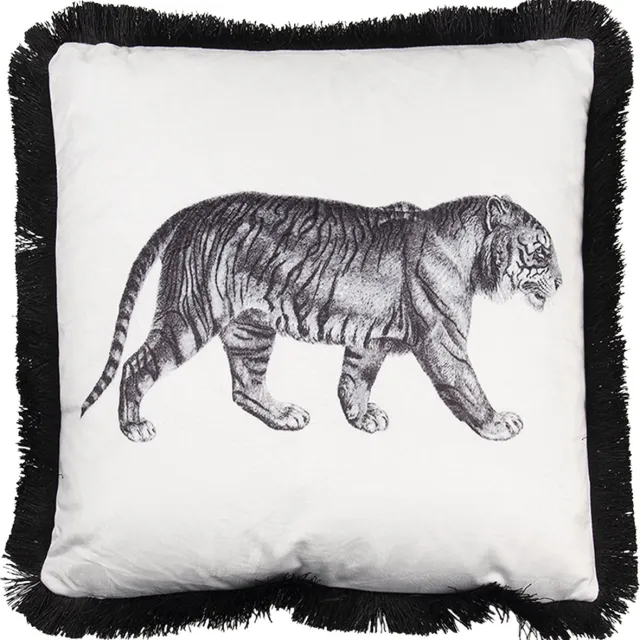 Clayre & Eef Sierkussen 45x45 cm Zwart Wit Synthetisch Tijger