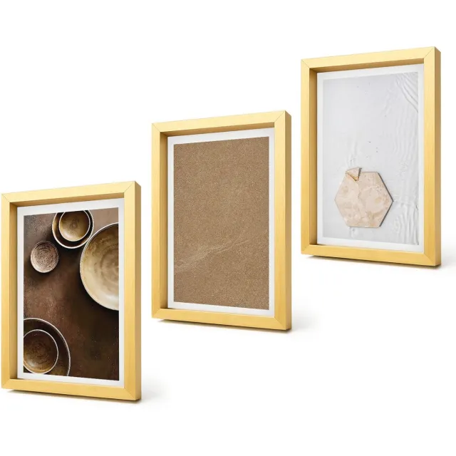 Coloray 4-Delige Schilderij Set - Minimalistische texturen in warme kleuren - 20 x 30 cm - Moderne Wanddecoratie - Woonkamer Gouden lijst