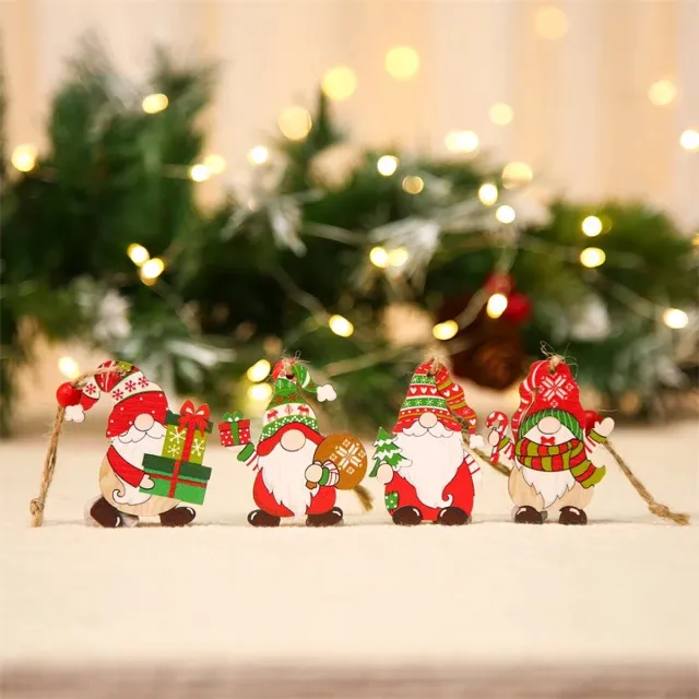 Without lemon Set van 12 - Houten Kerst Kabouters - Elfjes - Kerst Ornament - Kersthangers - Kerstboom - Versiering - Decoratie - Kerstcadeau - Duurzaam - Versie 1