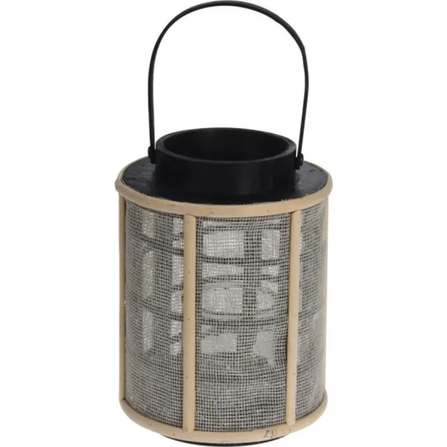 Relaxwonen Bamboe Lantaarn - 17x22 cm - Zwart/Naturel - Inclusief Glazen Kaarshouder - Voor Binnen & Buiten