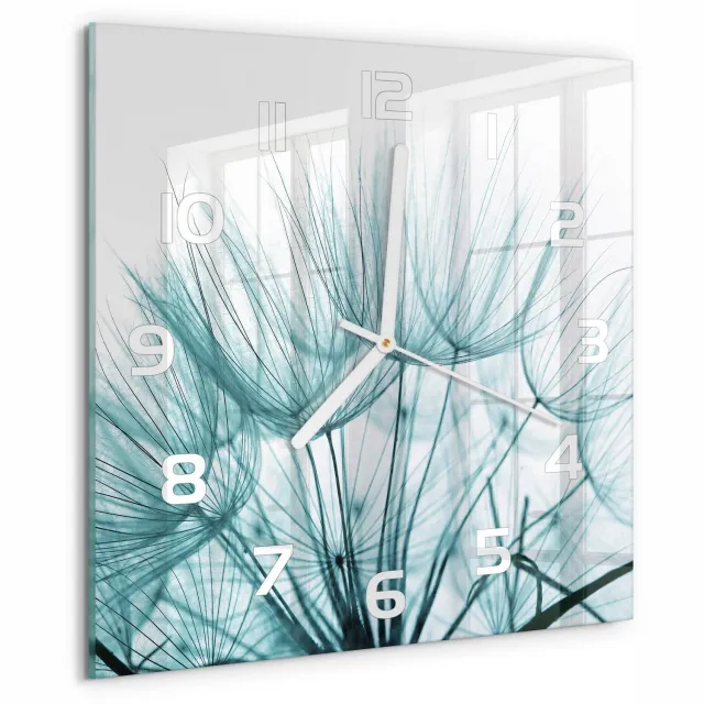 TULUP Wandklok - Paardenbloemzaden Gekleurde Glazen Klok - 30x30 cm - Wit Glazen Klok Met Print - Witte handen - Vierkante Klok - Moderne Wandklok Glas - Wandklok Glas Decoratie