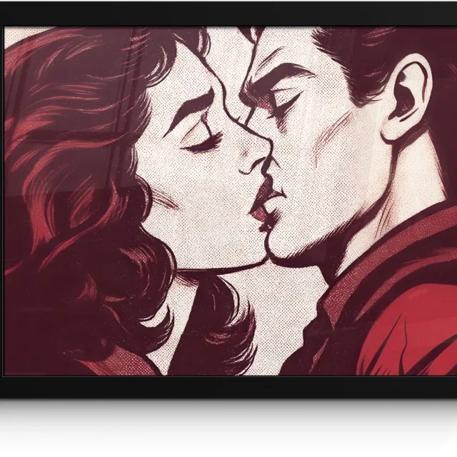 FrameYourWall Poster in lijst - Fotolijst 40x30 cm - Posters - Kussen - Personen - Retro - Bordeaux - Posterlijst zwart - Decoratie - Wanddecoratie woonkamer - Muurdecoratie slaapkamer