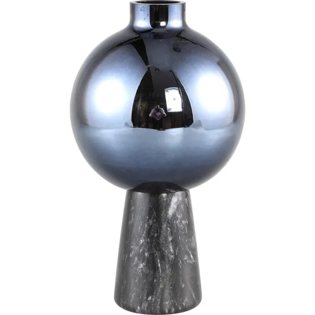 PTMD Petry Vaas - H20 x Ø16 cm - Glas/marmer - Zwart