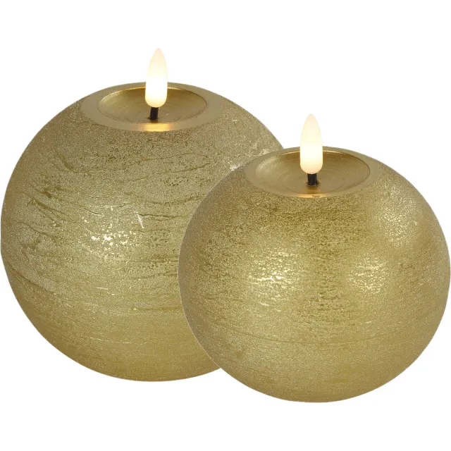 Countryfield LED bolkaarsen/kaarsen - set van 2x st- goud - B10 x H11 cm, B12 x H12,5 cm Goudkleurig