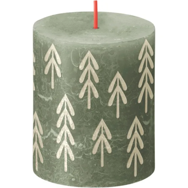 Bolsius Rustiek stompkaars - Printed - 80/68 - 1 Stuk - Fresh Olive groen