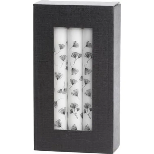 Rustik Lys dinerkaars - stearine kaars - by Kimmi - 10 kaarsen - Ginko - Ø2,2x19 cm Zwart, wit