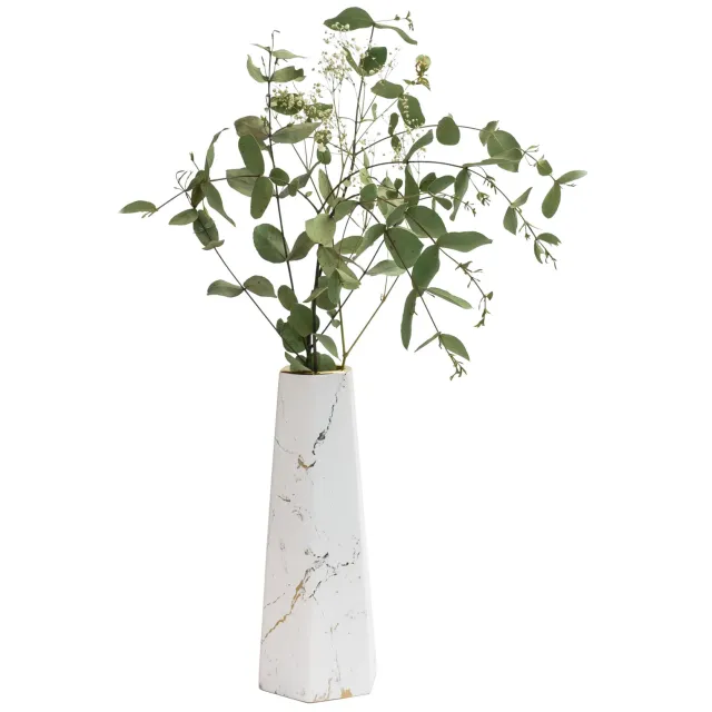 QUVIO Vaas - Keramiek - Wit met goud marble look - 11 x 29 cm