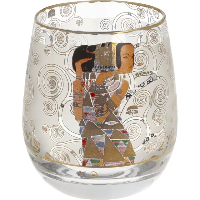 Goebel Gustav Klimt | Windlicht / Theelicht De verwachting | Glas - 9cm - waxinelicht houder - met echt goud