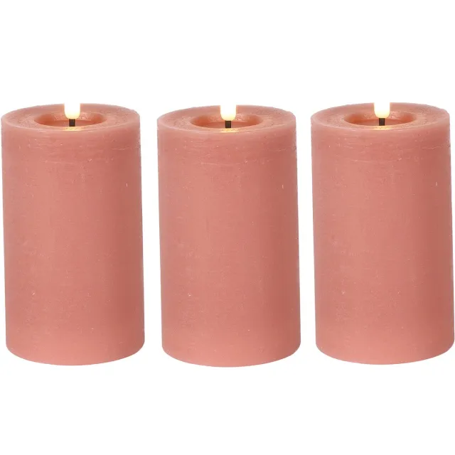 Countryfield Lyon LED kaars/stompkaars - 3x - roze - D7,5 x H12,5 cm - timer