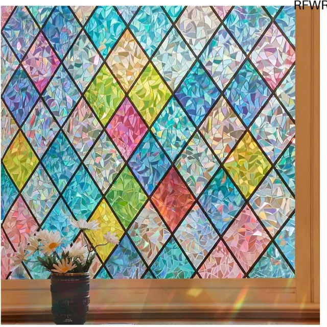RFWR Privacy Raamfolie met Regenboogpatroon - Matte Glas-in-loodfolie voor Thuis en Kantoor, 44,5 x 200 cm