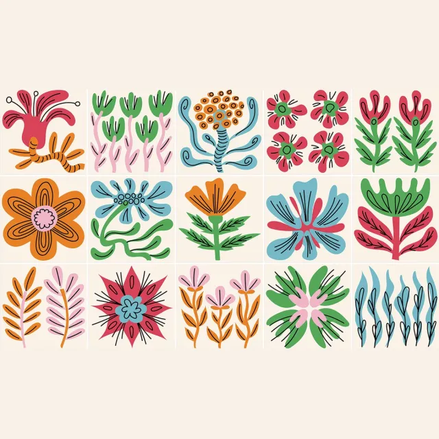 Ulticool Plaktegels - Zelfklevende Tegels - 15x15 cm - Ulticool - Decoratie Sticker Tegels - Bloem Plant Rood Geel Groen Blauw - 15 stuks Tegelstickers - Muurstickers Decoratiefolie - Badkamer - Keuken