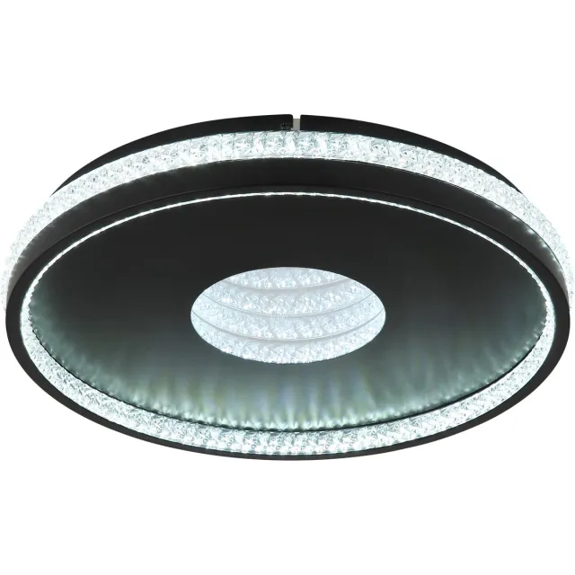 Globo LED plafondlamp afstandsbediening dimbare woonkamer lamp kristal 3D effect, CCT, metaal zwart gespiegeld, 30W 890Lm warm-koud wit, DxH 40x5,5 cm