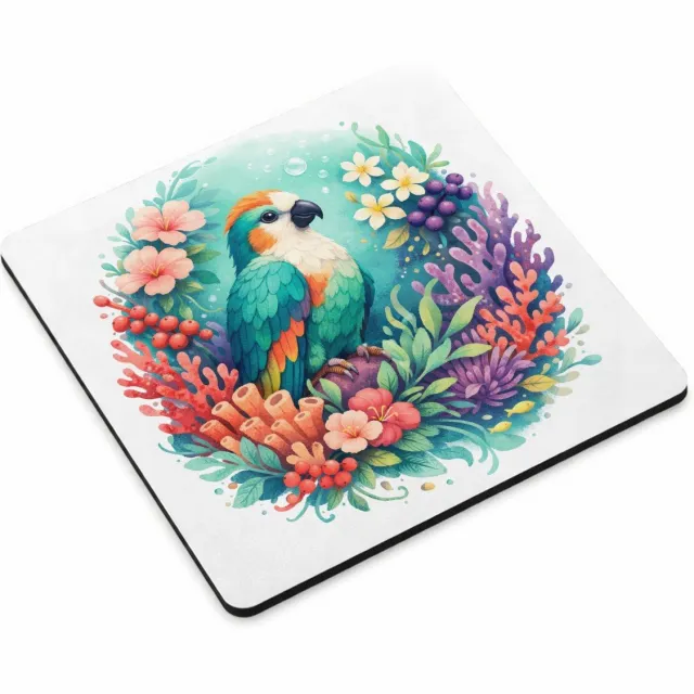 Mr Cadeautjes MDF magnetische fotolijst vierkant 9,5 - design Een tropische vogel in een weelderige bloemenzee met bladere | cadeau Wit