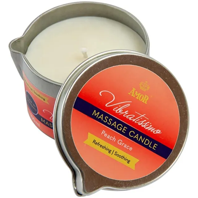 Vibratissimo massagekaars Peach Grace 100 ml met perzikgeur | Kaars voor ontspanning | van natuurlijke grondstoffen & met kokosolie | geschikt voor de gevoelige huid