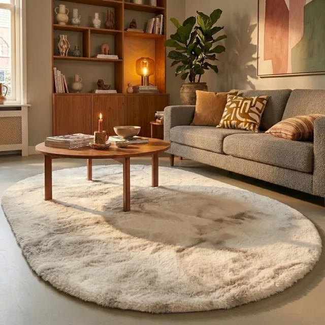 NATURL. Ovaal hoogpolig vloerkleed - Comfy Supreme Creme - 100x152cm Crème