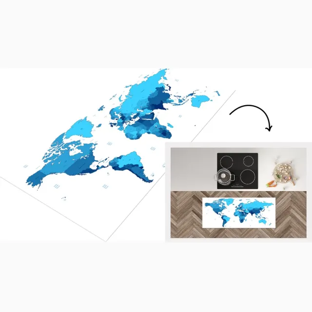 KitchenYeah Keukenloper - Loper keuken - Wereldkaart - Kleurrijk - Blauw - Keukenloper vinyl Multicolor