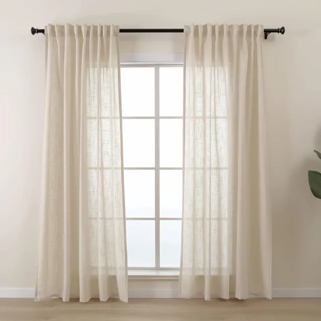 Unyqoos Semi-transparante gordijnen in linnenlook voor diverse kamers met plooiband beige