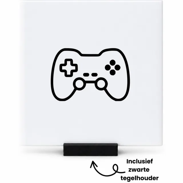 Hacebo Controller tegeltje met tegelhouder - Gamer - de echte gamers - tegeltjes met tekst - game on - spreuktegels - 10.8x10.8 CM Wit