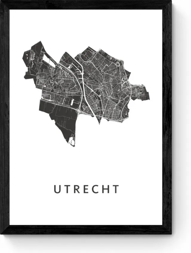 Kunst in Kaart Utrecht - Ingelijste Stadskaart Poster Plattegrond wit