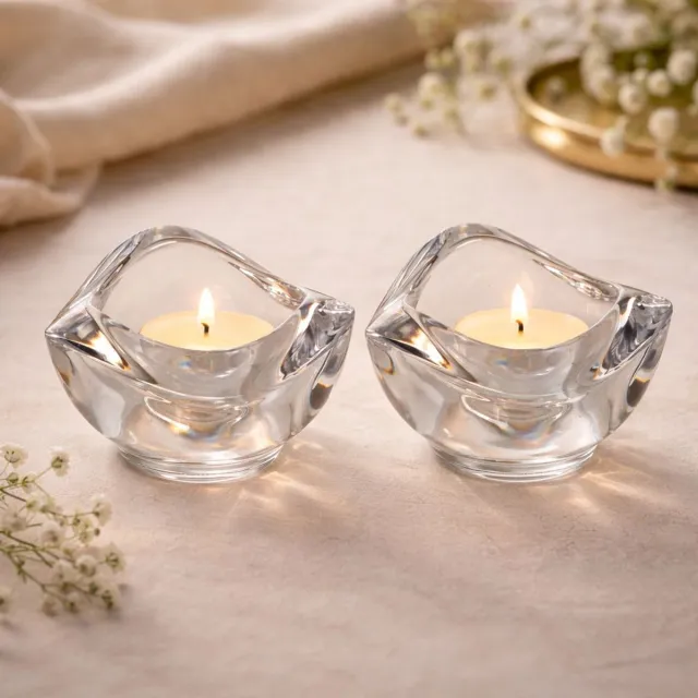Spaas Theelichthouder Nedda Glas – Set van 2 – Luxe Glazen Waxinelichthouders – 8 x 8 x 5,5 cm Transparant